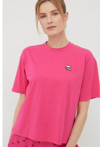 Karl Lagerfeld piżama 221W2115 damska kolor różowy. Kolor: różowy. Materiał: materiał, dzianina. Długość: krótkie. Wzór: aplikacja #4