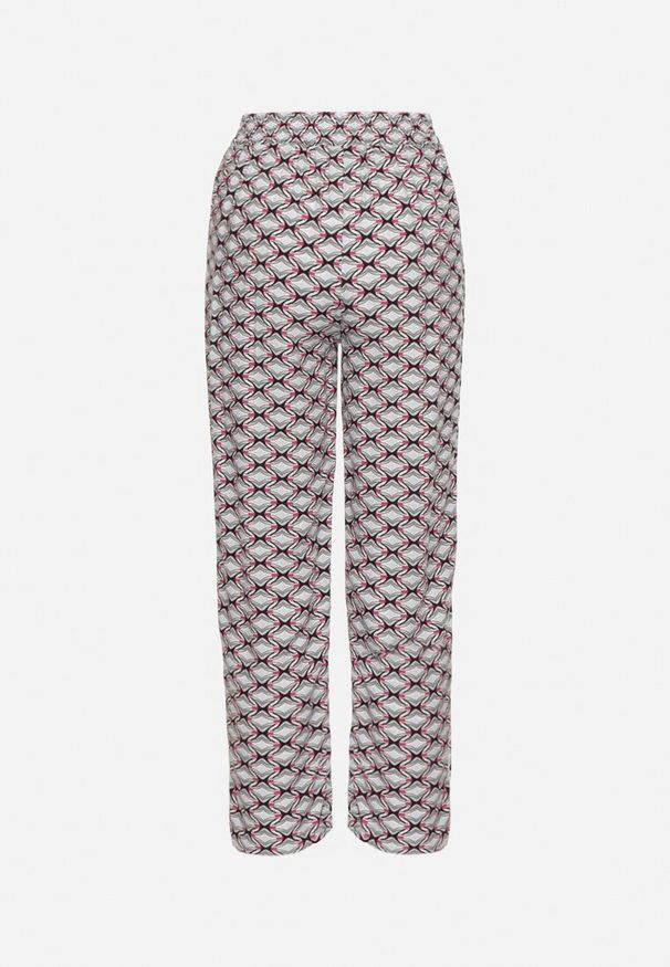 Born2be - Fioletowe Spodnie z Bawełny z Gumką w Talii i Kieszeniami w Geometryczny Wzór Lisadelia. Okazja: na co dzień. Kolor: fioletowy. Materiał: bawełna. Wzór: geometria. Styl: klasyczny, casual, elegancki