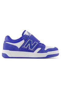 Buty dziecięce New Balance PHB480WH – niebieskie. Okazja: na co dzień. Kolor: niebieski. Materiał: materiał. Szerokość cholewki: normalna. Sport: turystyka piesza #1