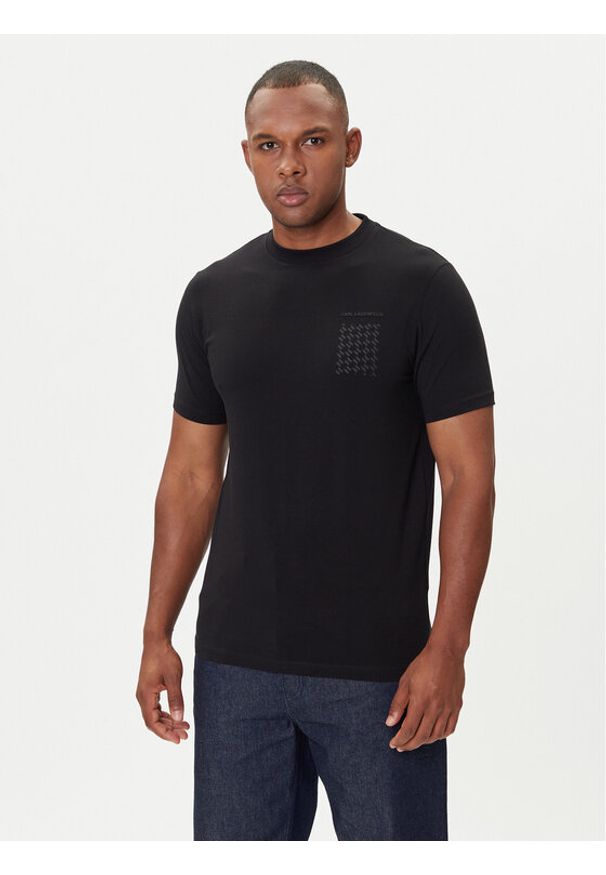Karl Lagerfeld - KARL LAGERFELD T-Shirt 755034 554221 Czarny Regular Fit. Typ kołnierza: dekolt w karo. Kolor: czarny. Materiał: bawełna