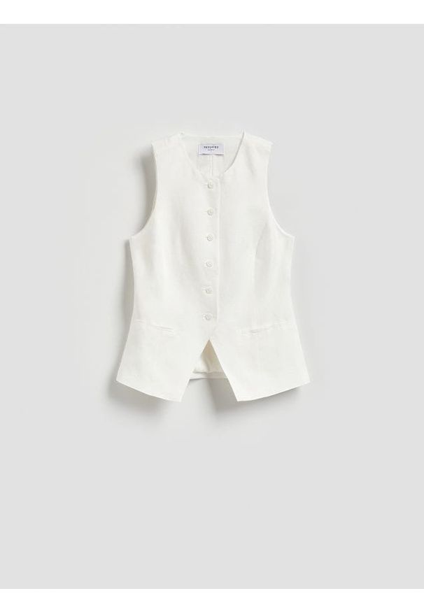 Reserved - Kamizelka garniturowa z lnem - biały. Kolor: biały. Materiał: len