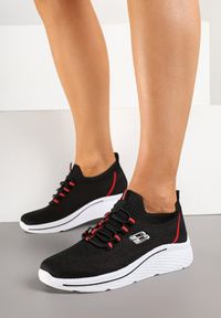 Renee - Czarne Wsuwane Buty Sportowe Sneakersy z Elastyczną Cholewką Telithiela. Okazja: na co dzień. Zapięcie: bez zapięcia. Kolor: czarny. Materiał: dzianina. Szerokość cholewki: normalna. Wzór: aplikacja