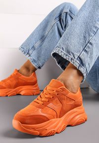 Born2be - Pomarańczowe Sznurowane Sneakersy na Grubej Podeszwie ze Żłobieniami Dangray. Kolor: pomarańczowy #3