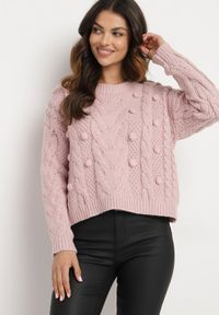Born2be - Różowy Sweter z Wiskozą i Wełną Aplikacją 3D i Tłoczeniem Vaishira. Kolor: różowy. Materiał: wiskoza, wełna. Wzór: aplikacja. Sezon: zima