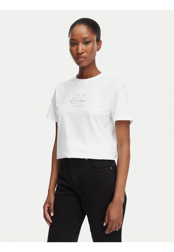 Calvin Klein Jeans T-Shirt Classic Monologo LV047D873G Biały Regular Fit. Kolor: biały. Materiał: bawełna