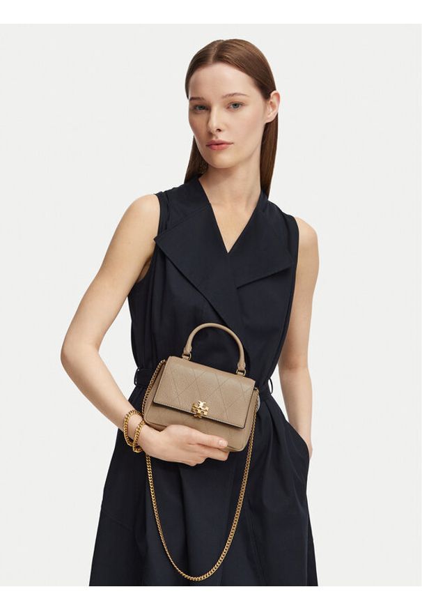 Tory Burch Torebka Charlie Quilted Mini Top Handle Chain Wallet 186032 Beżowy. Kolor: beżowy. Materiał: skórzane