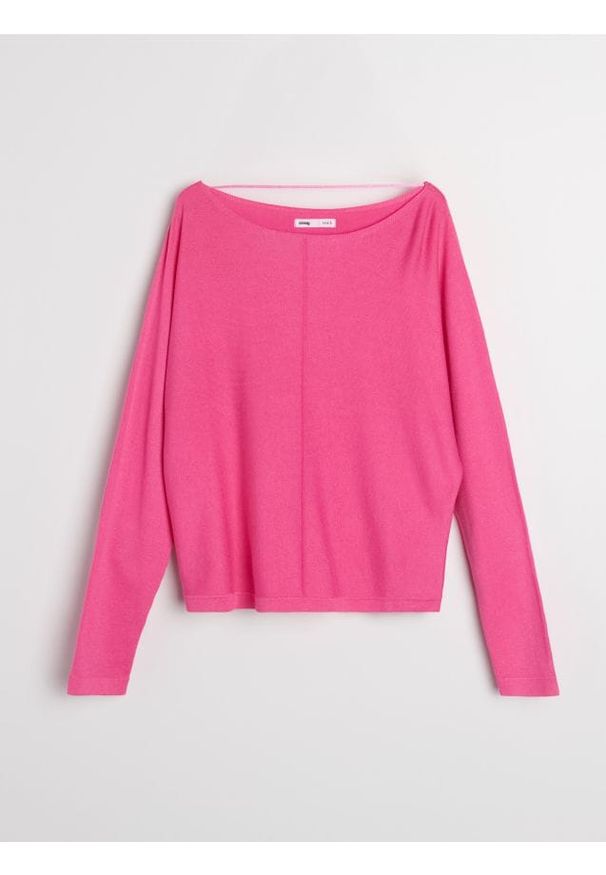 Sinsay - Sweter basic z ozdobnym przeszyciem z wiskozą - różowy. Kolor: różowy. Materiał: wiskoza