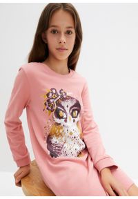 bonprix - Sukienka dresowa z czystej bawełny. Kolor: różowy. Materiał: dresówka, bawełna