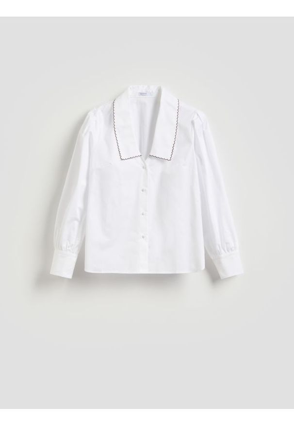 Reserved - Bawełniana koszula z kołnierzykiem - biały. Kolor: biały. Materiał: bawełna
