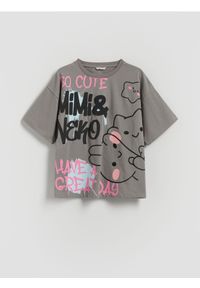 Reserved - T-shirt Mimi & Neko - ciemnoszary. Kolor: szary. Materiał: bawełna #1