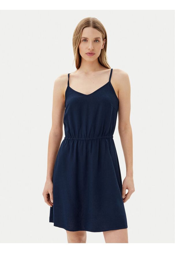 Vero Moda Sukienka letnia Mymilo 10303689 Granatowy Regular Fit. Kolor: niebieski. Materiał: wiskoza, len. Sezon: lato