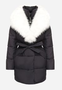 Born2be - Granatowa Pikowana Kurtka z Paskiem w Talii i Odpinanym Futrzanym Kołnierzem Edalithia. Okazja: na co dzień. Kolor: niebieski. Materiał: futro. Sezon: zima. Styl: casual, elegancki #7