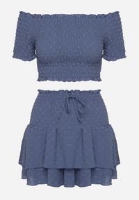 Born2be - Niebieski Komplet Top w Stylu Hiszpanki i Spódnico-Szorty z Gumką Quillatta. Kolor: niebieski. Materiał: tkanina #3