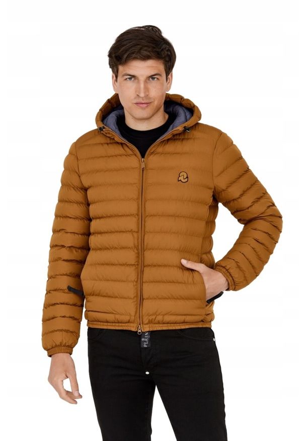 Invicta - INVICTA Brązowa męska kurtka puchowa z kapturem, Rozmiar M. Typ kołnierza: kaptur. Kolor: brązowy. Materiał: puch