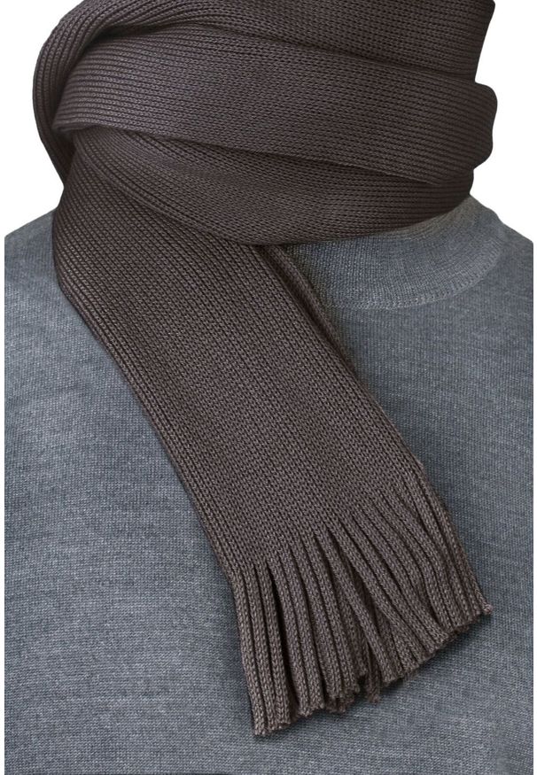 V. Fraas - Męski Ciepły Szalik Wełniany -V. FRAAS- Jesienno-Zimowy, Dziergany z Frędzlami - Jasny Brąz. Kolor: brązowy, beżowy, wielokolorowy. Materiał: dziergany, wełna. Sezon: zima, jesień. Styl: elegancki, klasyczny