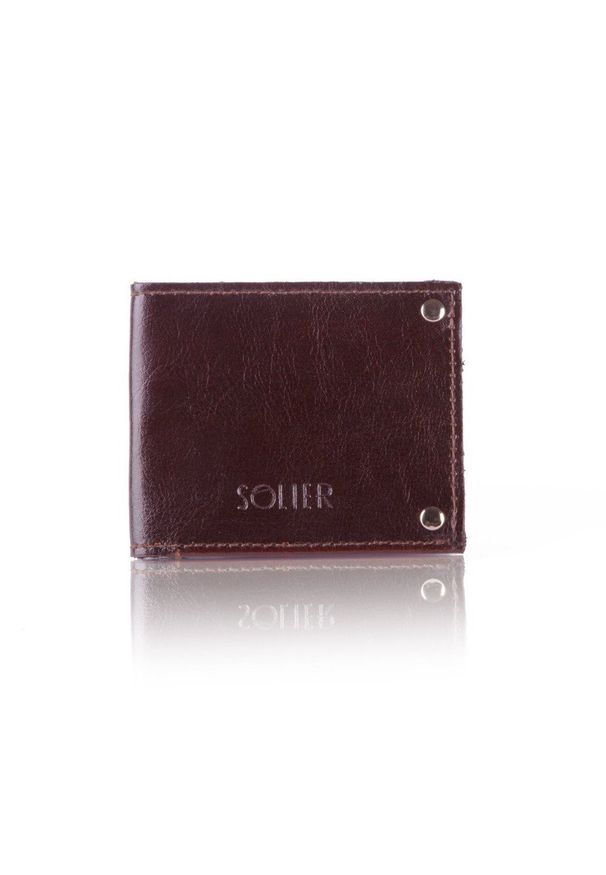 Solier - Skórzany cienki portfel wizytownik SOLIER SW21 ciemnobrązowy. Kolor: brązowy. Materiał: skóra