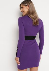 Born2be - Fioletowa Sweterkowa Sukienka Mini Liena. Kolor: fioletowy. Materiał: tkanina, dzianina. Wzór: aplikacja. Długość: mini #3
