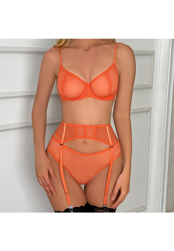 Intica - Komplet bielizny z przeszyciami na wyjątkowe okazje Naimat. Kolor: pomarańczowy. Materiał: materiał, skóra