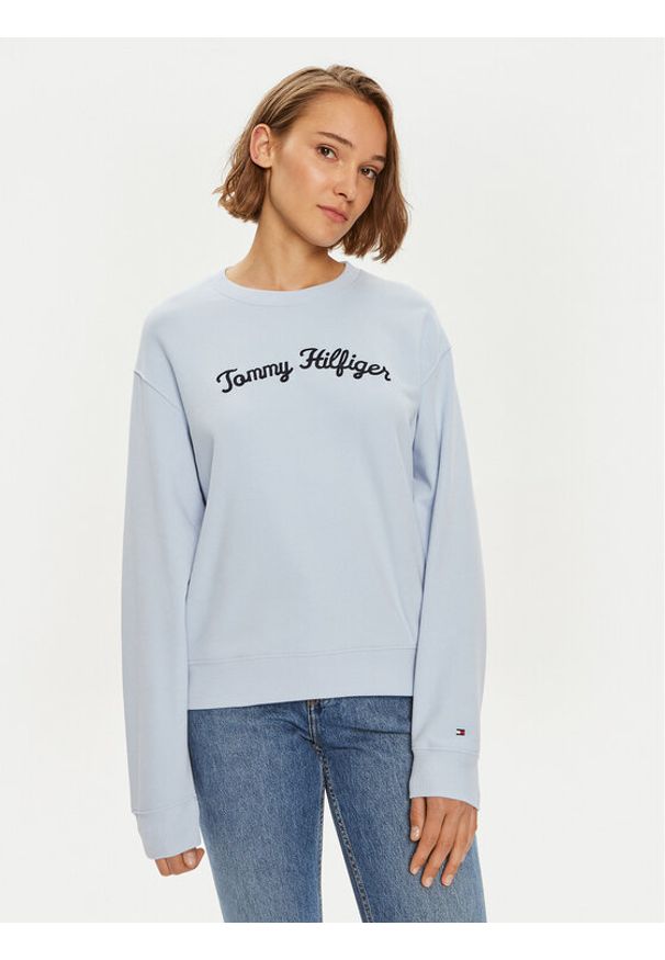 TOMMY HILFIGER - Tommy Hilfiger Bluza Modern Script WW0WW42615 Błękitny Regular Fit. Kolor: niebieski. Materiał: bawełna