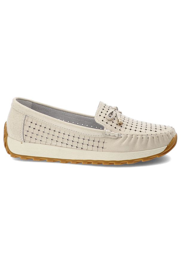 Półbuty damskie Artiker, cholewka ze skóry naturalnej pleciona struktura wsuwany fason, beżowe, 56C1852. Kolor: beżowy. Materiał: skóra. Szerokość cholewki: normalna