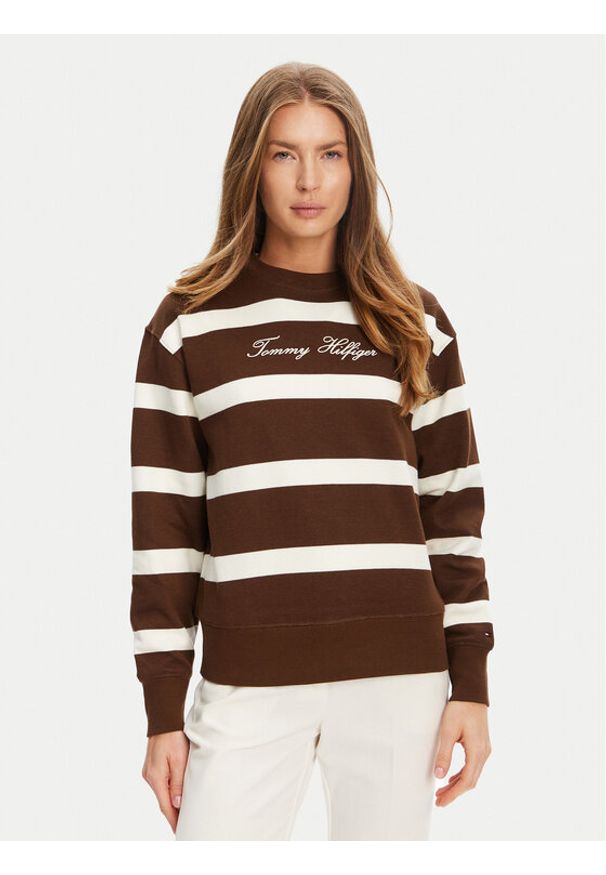 TOMMY HILFIGER - Tommy Hilfiger Bluza Script WW0WW45743 Brązowy Regular Fit. Kolor: brązowy. Materiał: bawełna