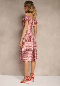 Renee - Czerwona Bawełniana Sukienka z Bufiastymi Rękawami i Guzikami Ronimera. Okazja: na co dzień. Kolor: czerwony. Materiał: bawełna. Styl: casual #4