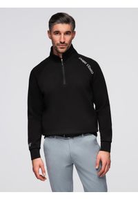 Ombre Clothing - Bluza męska z rozpinaną wysoką stójką i kontrastowym nadrukiem – czarna V1 - Rozmiar: XL. Okazja: na co dzień. Typ kołnierza: kołnierzyk stójkowy. Kolor: czarny. Materiał: dzianina, wiskoza, poliester, satyna, materiał, elastan. Długość rękawa: raglanowy rękaw. Długość: krótkie. Wzór: nadruk. Styl: casual, elegancki, sportowy