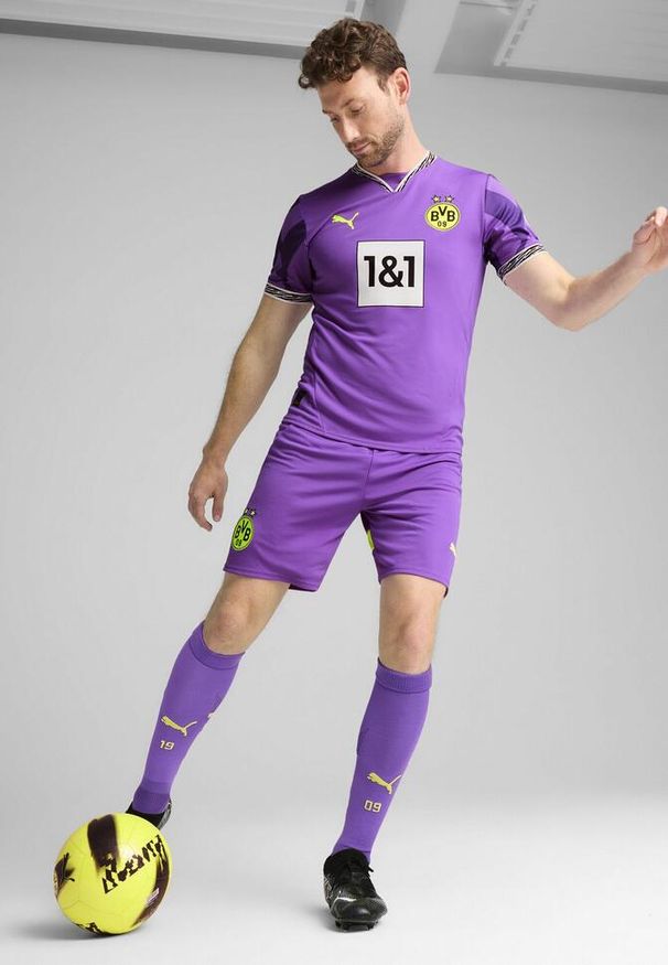 Puma - Męskie szorty Borussia Dortmund 24/25 PUMA Purple Glimmer Yellow Alert. Kolor: żółty, wielokolorowy, fioletowy. Sport: piłka nożna