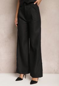 Renee - Czarne Szerokie Spodnie High Waist Obszyte Metaliczną Nicią Silvaine. Stan: podwyższony. Kolor: czarny. Styl: klasyczny, elegancki #3