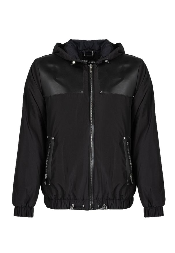 Les Hommes Kurtka "Windbreaker" | LLO311-250L | Windbreaker Jacket | Mężczyzna | Czarny. Okazja: na co dzień. Typ kołnierza: kaptur. Kolor: czarny. Materiał: poliester. Styl: casual