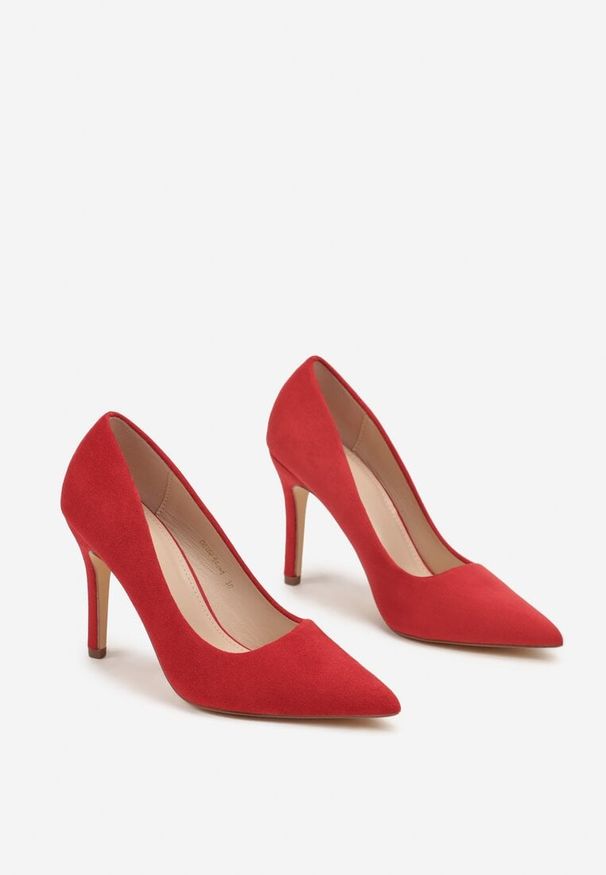 Born2be - Czerwone Eleganckie Szpilki Mevair. Zapięcie: bez zapięcia. Kolor: czerwony. Wzór: aplikacja, gładki, jednolity. Obcas: na szpilce. Styl: elegancki