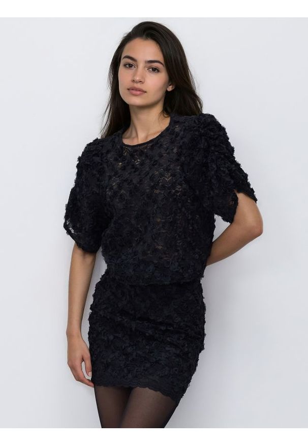 Reserved - Bluzka z aplikacjami - czarny. Kolor: czarny. Materiał: tkanina. Wzór: aplikacja