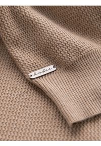 Ombre Clothing - Męski melanżowy sweter ze strukturalnej dzianiny – piaskowy V3 - Rozmiar: XXL. Okazja: na co dzień. Materiał: dzianina. Wzór: melanż. Styl: casual #6