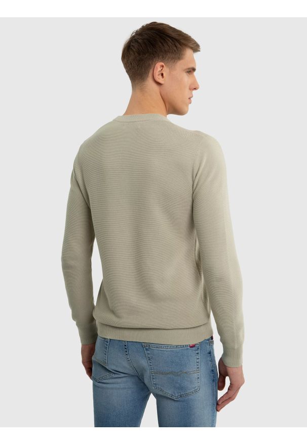 Big-Star - Sweter męski bawełniany oliwkowy Raidat 300. Kolor: zielony. Materiał: bawełna. Wzór: ze splotem. Styl: wakacyjny, sportowy, klasyczny