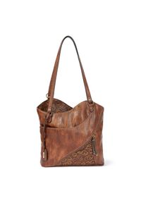 Rieker - RIEKER H1025-22 brown, torebka, plecak damski. Kolor: brązowy. Wzór: paski. Materiał: skórzane #1