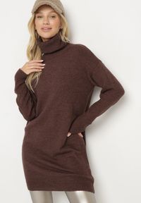 Born2be - Brązowa Sukienka Classificator. Okazja: na co dzień. Typ kołnierza: golf. Kolor: brązowy. Materiał: dzianina. Długość rękawa: długi rękaw. Sezon: zima, jesień. Typ sukienki: proste. Styl: casual #1