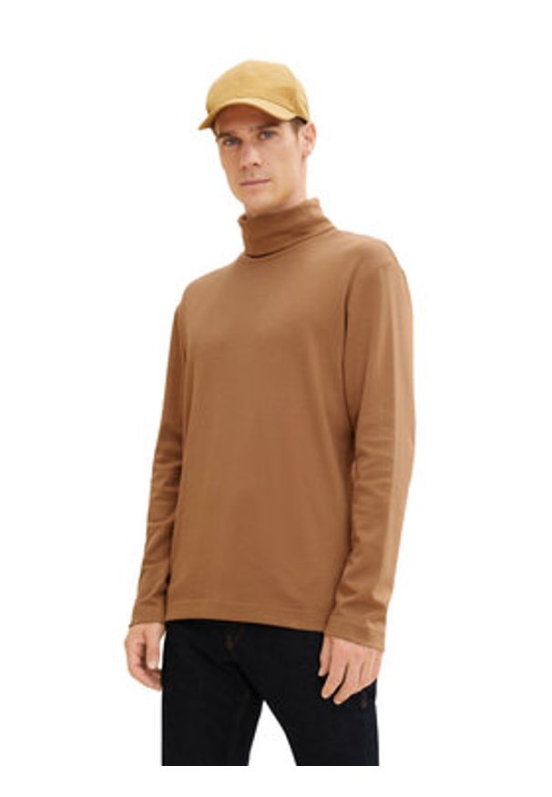 Tom Tailor Golf 1034387 Brązowy Regular Fit. Typ kołnierza: golf. Kolor: brązowy. Materiał: bawełna