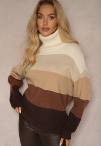 Renee - Beżowy Golf z Kaszmirem i Wiskozą Azinita. Okazja: na co dzień. Typ kołnierza: golf. Kolor: beżowy. Materiał: wiskoza, kaszmir. Wzór: aplikacja. Sezon: zima, jesień. Styl: elegancki, casual, klasyczny