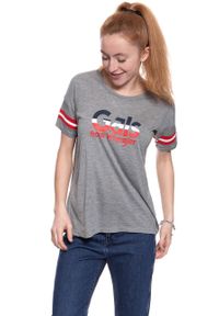 Wrangler - WRANGLER T SHIRT DAMSKI FLUID GRAPHIC TEE MID GREY MEL W705LFD37 112130903. Wzór: paski, nadruk
