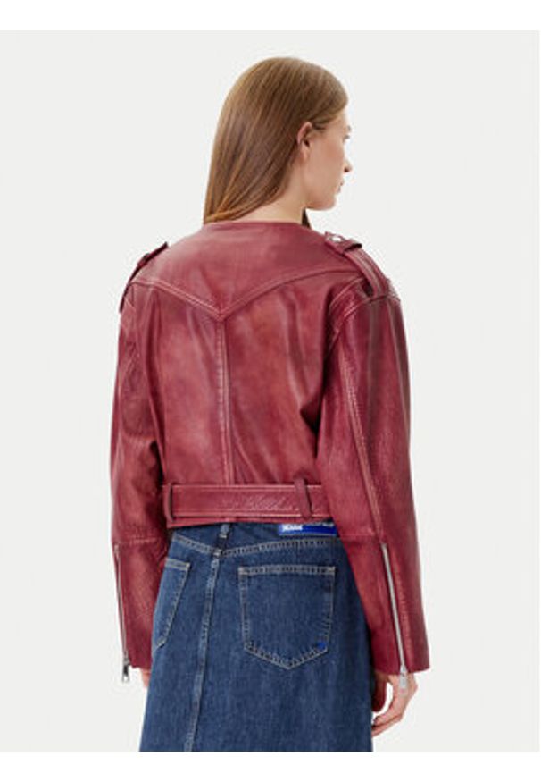 BOSS Kurtka skórzana C_Sadora 50543026 Bordowy Regular Fit. Kolor: czerwony. Materiał: skóra