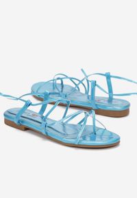 Renee - Niebieskie Wiązane Sandały Japonki Serila. Kolor: niebieski. Wzór: ażurowy. Sezon: lato #3