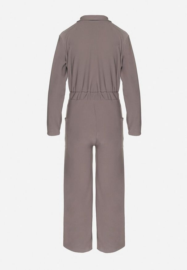 Born2be - Szary Kombinezon z Gumką i Wiązaniem w Talii z Szerokimi Nogawkami Creza. Okazja: na co dzień. Kolor: szary. Materiał: tkanina. Styl: casual