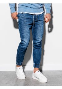 Ombre Clothing - Spodnie męskie jeansowe joggery P907 - niebieskie - XL. Kolor: niebieski. Materiał: jeans