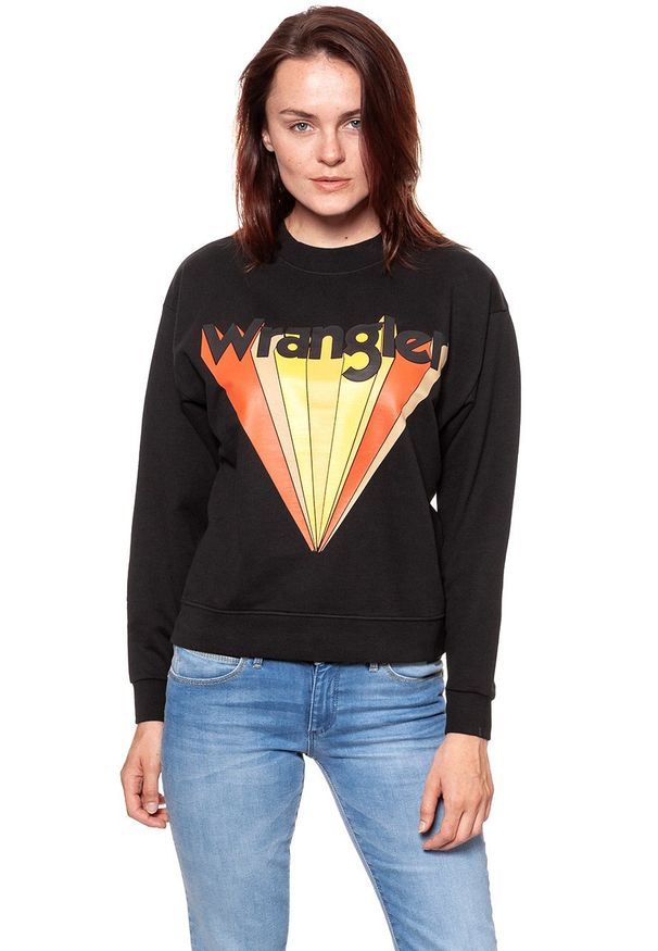 Wrangler - BLUZA WRANGLER RETRO SWEAT FADED BLACK W6085HPV6 112130460. Wzór: nadruk, kolorowy. Styl: retro