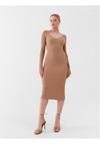 Guess Sukienka dzianinowa W3YK21 Z2U00 Beżowy Slim Fit. Kolor: beżowy. Materiał: wiskoza