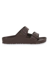 Klapki męskie Birkenstock Arizona Eva Roast Calz. Kolor: brązowy. Materiał: materiał, syntetyk. Szerokość cholewki: normalna. Sport: turystyka piesza