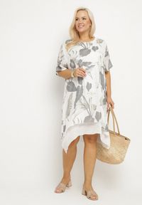 Born2be - Jasnoszara Sukienka w Kwiaty z Bawełnianą Podszewką Mailionis. Okazja: na co dzień. Kolor: szary. Materiał: bawełna. Wzór: kwiaty. Sezon: lato. Styl: casual, elegancki #7