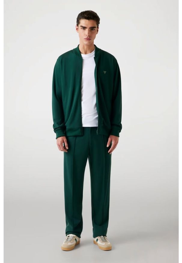 Guess - GUESS Zielona męska bluza rozpinana Truck Interlock, Rozmiar M. Kolor: zielony. Materiał: elastan, materiał, wiskoza, poliester. Długość rękawa: długi rękaw. Długość: długie. Styl: elegancki, klasyczny