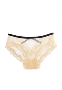 Intica - Majtki ażurowe z wycięciem na romantyczny wieczór Nailya. Kolor: beżowy. Materiał: tkanina, materiał. Wzór: ażurowy