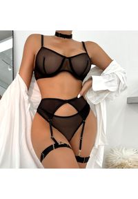 Intica - Komplet bielizny z siateczki z regulowanymi paskami Zihnija. Kolor: czarny. Wzór: paski #4